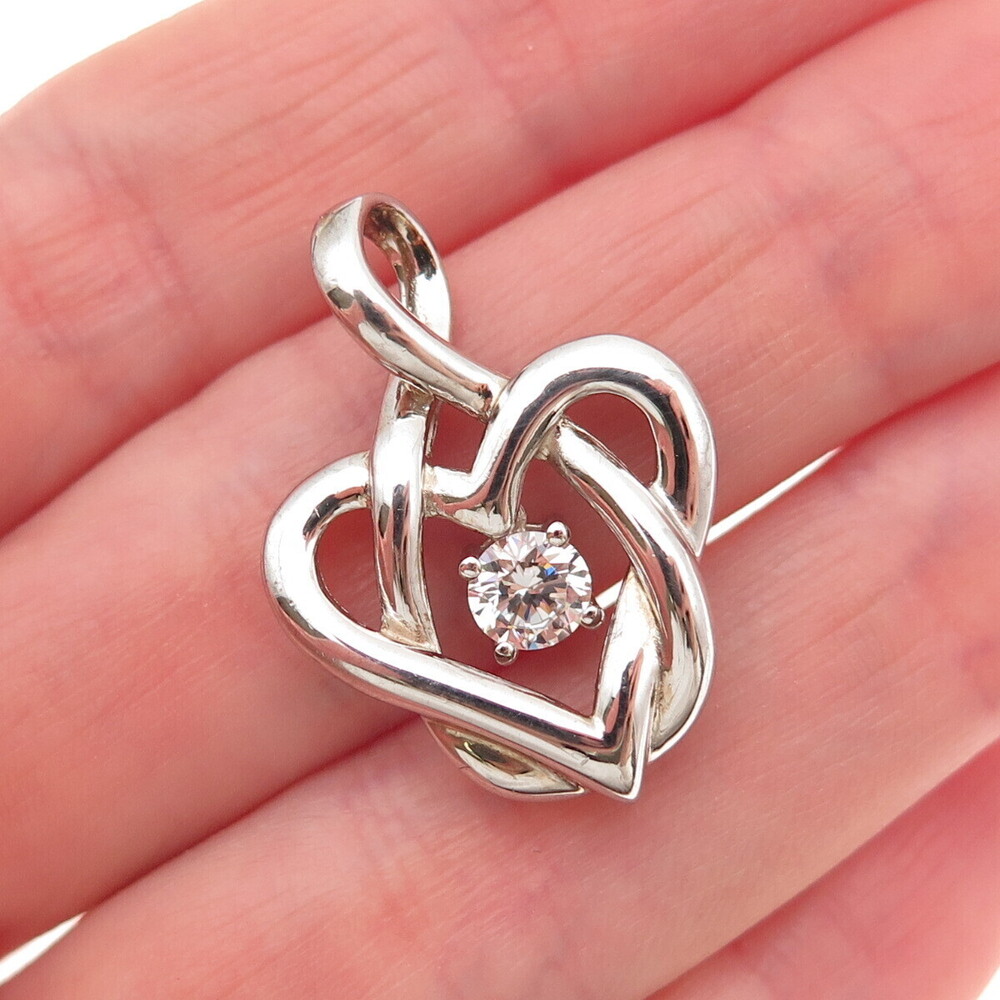 925 Sterling Silver Round-Cut C Z Infinity Heart Charm Pendant